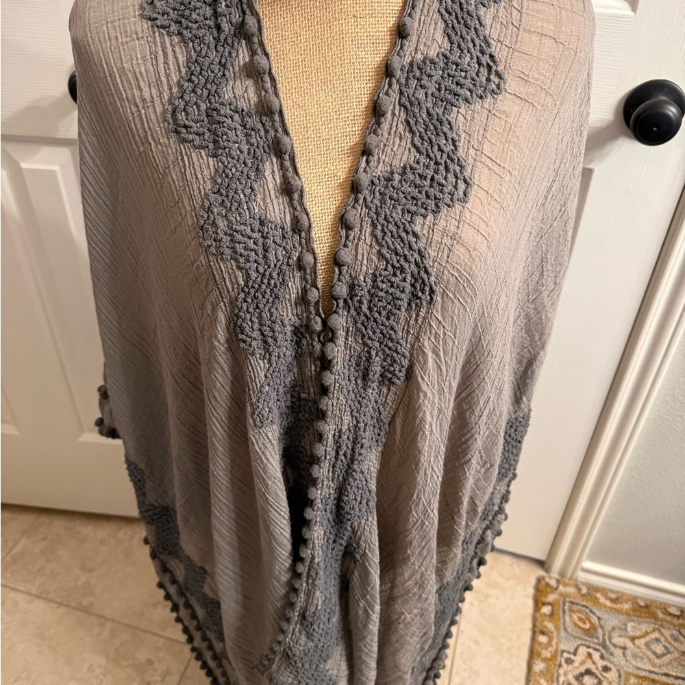 Gray Gauze Shawl with Fringe